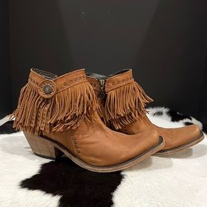 Liberty Black Medallion Short Fringed Bootie Faggio